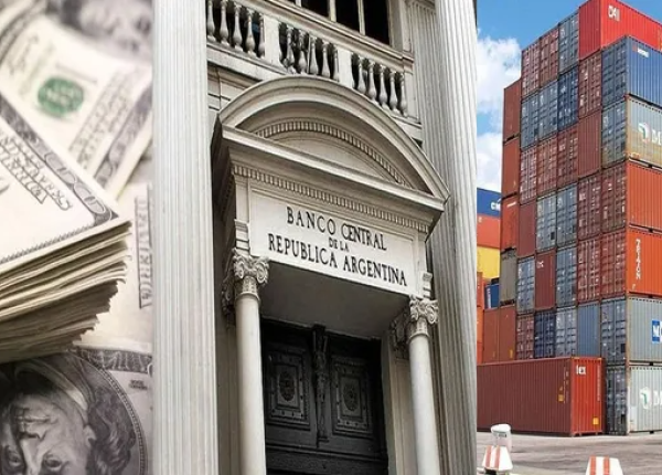 Fotomontaje dólares Banco Central y containers